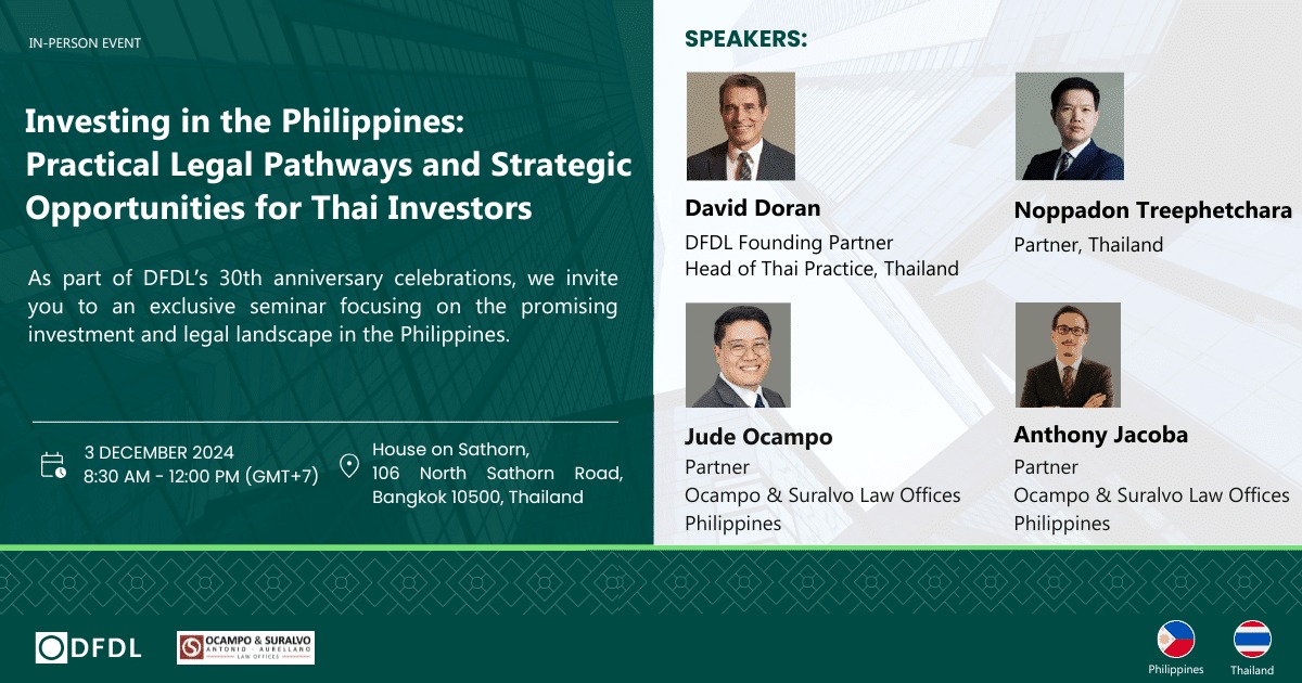 DFDL seminar banner: Investing in the Philippines, 3 December 2024, Bangkok