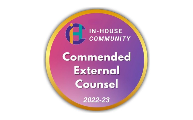 In-House Community Commended External Counsel 2022-23 badge